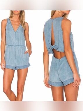rag & bone Light Blue Denim Romper with Back Tie Detail